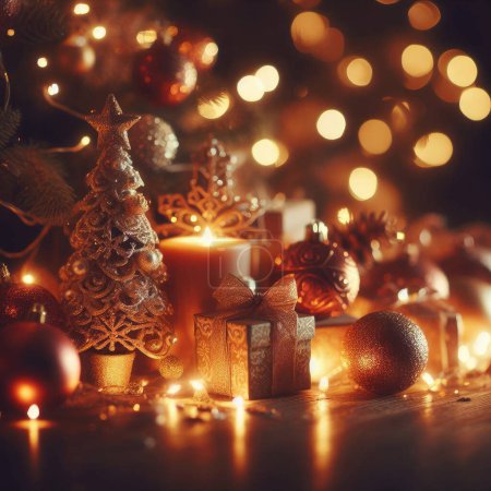Photo for Christmas decoration with candles and fir tree - Royalty Free Image