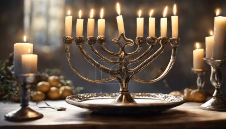 Foto de Feliz Hanukkah de fiesta judía. Janucá con menorá - Imagen libre de derechos