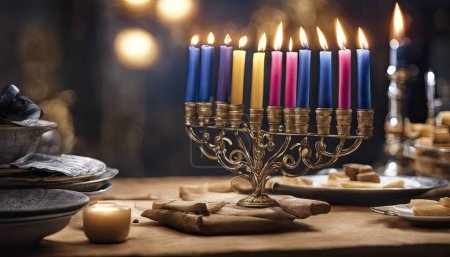 Téléchargez les photos : Joyeux Hanoukka de vacances juives. Hanoukka avec menorah - en image libre de droit