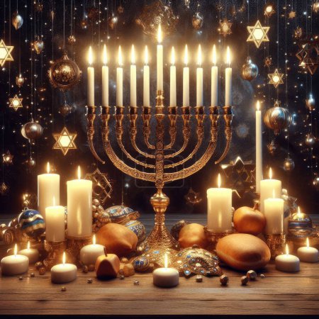 Téléchargez les photos : Joyeux Hanoukka de vacances juives. Hanoukka avec menorah - en image libre de droit