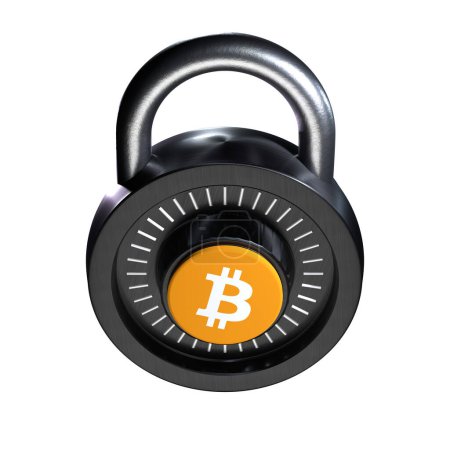 Foto de Crypto Lock icono de Bitcoin sobre fondo blanco - Imagen libre de derechos