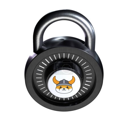 Téléchargez les photos : Crypto Lock icône FLOKI sur fond blanc - en image libre de droit
