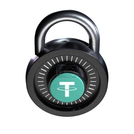 Téléchargez les photos : Crypto Lock Tether icône USDt sur fond blanc - en image libre de droit