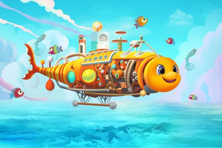 Photo for Futuristic Fish Ship. Mechanical Wonders of the Sea. Navigating with Grace and Power. Backdrop Art Realistic Illustration Game Background Digital Painting CG Artwork Scenery Serious Book Illustration - Royalty Free Image