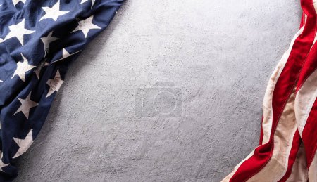 Photo for Happy Presidents day concept made from American flag and on dark stone background. - Royalty Free Image