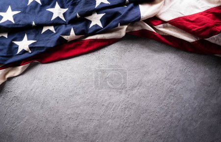 Photo for Happy Presidents day concept made from American flag and on dark stone background. - Royalty Free Image