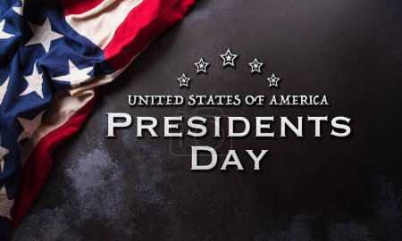 Photo for Happy Presidents day concept made from American flag and the text on dark stone background. - Royalty Free Image