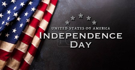 Photo for Happy Independence day concept made from American flag  and the text on dark stone background. - Royalty Free Image