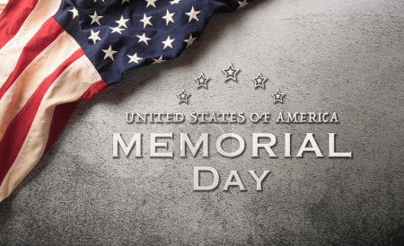 Photo for Happy memorial day concept made from American flag and the text on dark stone background. - Royalty Free Image