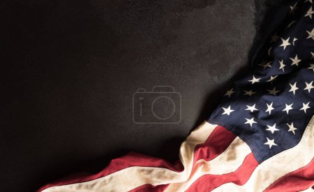 Photo for Happy Independence day concept made from American flag on dark stone background. - Royalty Free Image