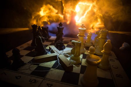 Photo for Concept of war or manipulation with global politics. Conceptual image of war using chess board and manipulation symbol. Selective focus - Royalty Free Image