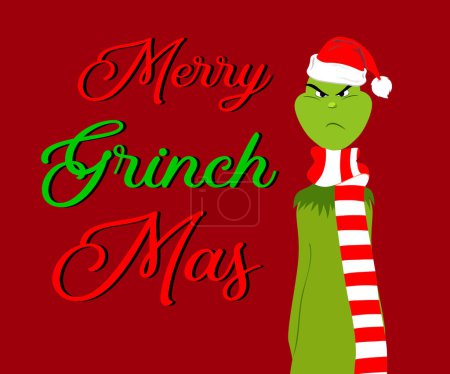 Ilustración de Navidad. Grinch con adorno. Vector