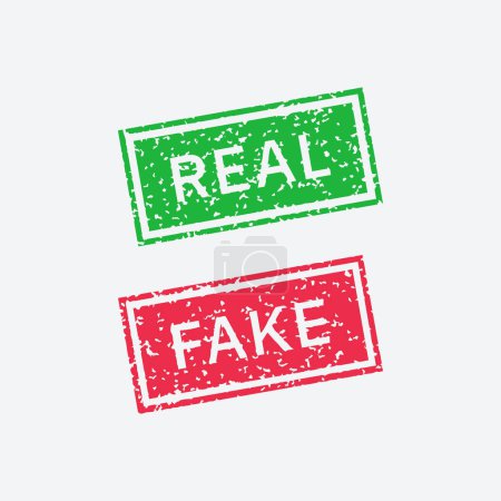 Illustration for Real and fake stamp in grunge style. Real and Fake sign vector design. - Royalty Free Image