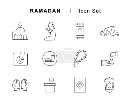 Ramadan icons set. Editable stroke.