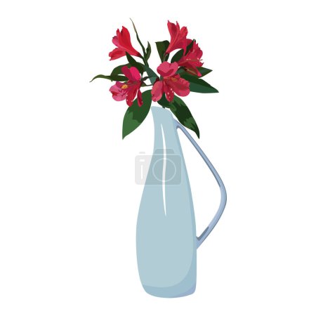 Ilustración de Hermosa alstroemeria flor tropical. Lirio peruano en jarrón, ilustración vectorial aislada sobre fondo blanco. - Imagen libre de derechos