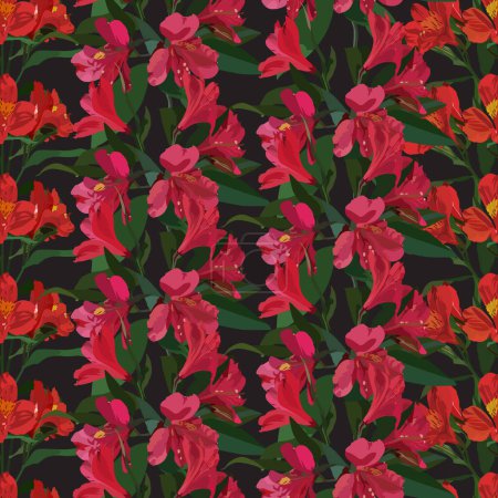 Ilustración de Patrón sin costura vectorial con alstroemeria roja o flores de lirio peruano. Fondo floral, Papel pintado. - Imagen libre de derechos