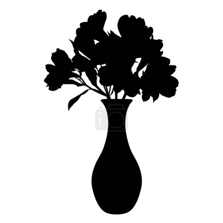 Ilustración de Ramo de Alstroemeria silueta negra. Flores tropicales de lirio peruano en jarrón, ilustración vectorial aislada sobre fondo blanco. - Imagen libre de derechos