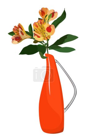 Ilustración de Hermosa alstroemeria flor tropical. Lirio peruano en jarrón, ilustración vectorial aislada sobre fondo blanco. - Imagen libre de derechos