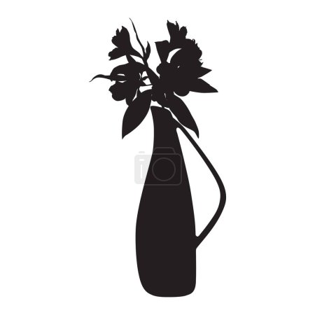 Ilustración de Alstroemeria en jarrón silueta negra. Flor tropical de lirio peruano, ilustración vectorial aislada sobre fondo blanco. - Imagen libre de derechos
