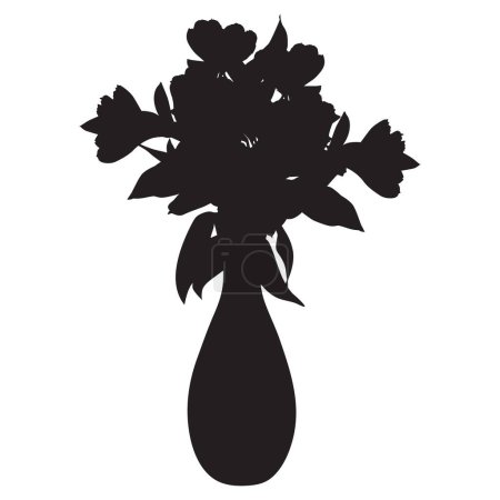 Ilustración de Ramo de Alstroemeria silueta negra. Flores tropicales de lirio peruano en jarrón, ilustración vectorial aislada sobre fondo blanco. - Imagen libre de derechos
