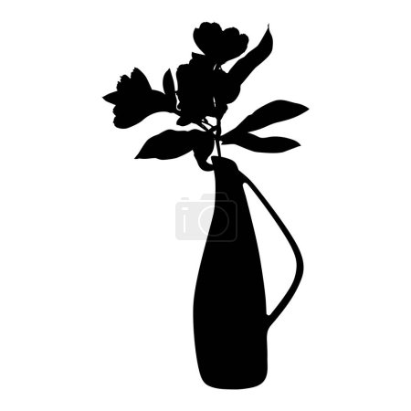Ilustración de Alstroemeria en jarrón silueta negra. Flor tropical de lirio peruano, ilustración vectorial aislada sobre fondo blanco. - Imagen libre de derechos