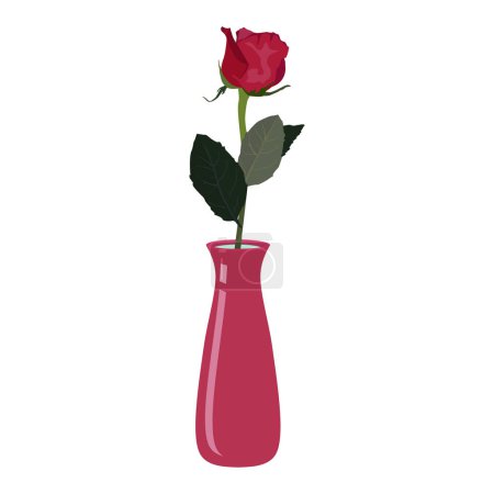 Illustration for Single rose in vase, vector illustration isolated on white background. - Royalty Free Image
