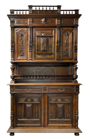 Old antique dining rooms buffet sideboard of the end of 19th century. Isolated path on the white background.