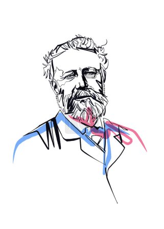 Téléchargez les photos : Portrait de Jules Verne, ligne continue, lot de 2 - en image libre de droit