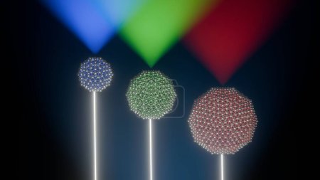 Foto de Representación 3D de la emisión de color dependiente del tamaño de punto cuántico - Imagen libre de derechos