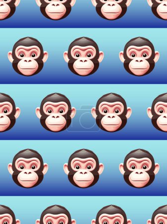 Téléchargez les illustrations : Funny cartoon monkey faces, seamless pattern - en licence libre de droit