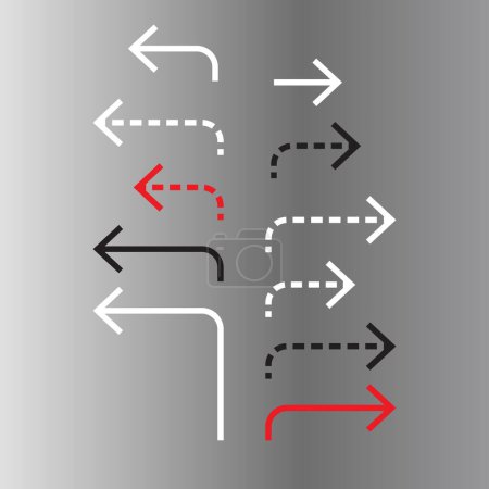 Arrows Set, 90 Degree Turn, Navigating Options Varied Arrows Signify Multiple Paths to Achieve Goals, Solid and Dashed Lines