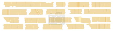 Illustration for A set of plastic beige pieces of torn scotch tape. Trendy elements for designs with realistic texture. Vector patches on white background. - Royalty Free Image
