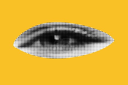 Illustration for An eye cut out as if from a magazine. Isolated as png.. Vector halftone elements for collage on yellow background - Royalty Free Image