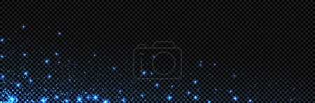 Blaues Licht funkelt mit magischen Glühwürmchen. Vektorillustration mit Staub von Fackeln und Sternen. Hintergrund Overlay-Effekt. Transparentes Leuchten.