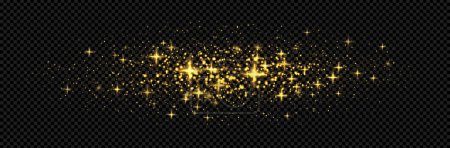 gold firefly light. Golden sparkle effect. Vector magic flare at the transparent background as a png. Overlay dust stars