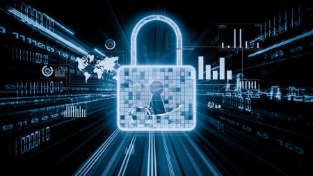 Cybersécurité et protection des données en ligne avec un logiciel de cryptage sécurisé tacite. Concept de transformation numérique intelligente et de rupture technologique qui change les tendances mondiales dans une nouvelle ère de l'information .
