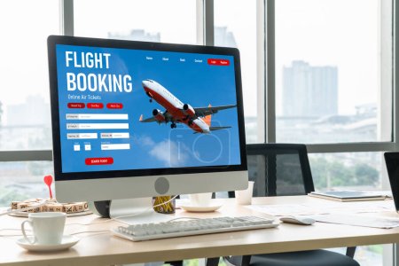 Online-Flugbuchungswebseiten bieten ein modernes Reservierungssystem. Reisetechnikkonzept .