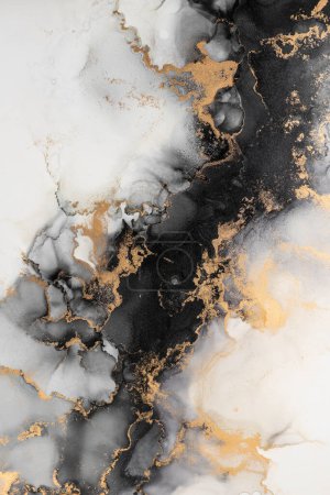 Photo for Marble ink abstract art from exquisite original painting for abstract background . Painting was painted on high quality paper texture to create smooth marble background pattern of kintsuki ink art . - Royalty Free Image