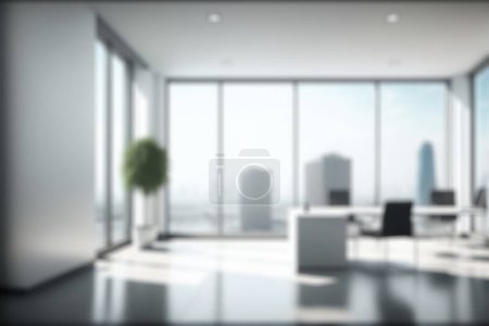 Photo for Blur background of empty modern office background in city center . Workspace interior design . Clean and bright office gallery background - Royalty Free Image