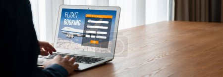 Photo for Online flight booking website provide modish reservation system . Travel technology concept . - Royalty Free Image
