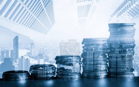 Photo for Finance and money technology background concept of business prosperity and asset management . Creative graphic show economy and financial growth by investment in valuable asset to gain wealth profit . - Royalty Free Image