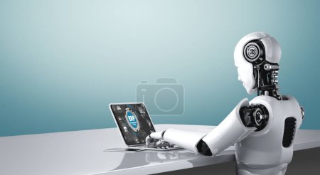 Photo for AI robot using computer modish software application. Artificial intelligence concept. - Royalty Free Image