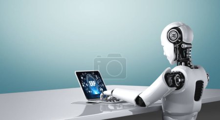Foto de Inteligencia artificial de IA usando software generativo en la computadora. Ilustración 3D. - Imagen libre de derechos