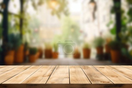 Photo for The empty wooden table top with blur background. Exuberant image. - Royalty Free Image