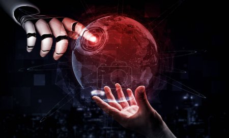 Téléchargez les photos : Rendre 3D intelligence artificielle Recherche IA de développement de robots et de cyborgs pour l'avenir des personnes vivant. Conception de technologies numériques d'exploration de données et d'apprentissage automatique pour cerveau d'ordinateur. - en image libre de droit