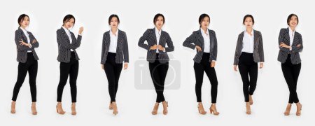 Photo for Different pose of same Asian woman full body portrait set on white background wearing formal business suit in studio collection . Jivy - Royalty Free Image