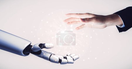 Photo for 3D rendering artificial intelligence AI research of robot and cyborg development for future of people living. Digital data mining and machine learning technology design for computer brain. - Royalty Free Image