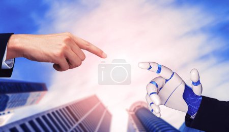 Foto de Visualización en 3D de la inteligencia artificial Investigación de IA del desarrollo de robots y cyborg para el futuro de las personas que viven. Diseño de tecnología digital de minería de datos y aprendizaje automático para cerebro de computadora
. - Imagen libre de derechos