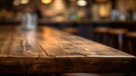 Foto de La mesa de madera vacía con fondo borroso de café vintage interior. Imagen exuberante. - Imagen libre de derechos