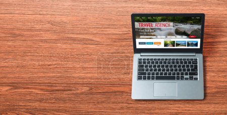 Photo for Online travel agency website for modish search and travel planning offers deal and package for flight , hotel and tour booking - Royalty Free Image
